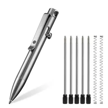 Шариковая ручка KeyUnity KP04ST Bolt Action с зажимом из титанового сплава, карманная ручка EDC, выдвижная металлическая шариковая ручка для ежедневного ношения