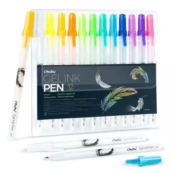 Шариковая ручка Ohuhu Gel Ink 12 цветов, гелевые чернила, белые, белые, тонкие, для выделения акварелью, для черного, набор из 12 ручек, цвета, ручка, ручка, ручка, точка, 0,8 мм,