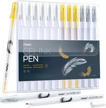 Шариковая ручка Ohuhu Gel Ink White Pen White Pen Fine Point Set of 12 0.8mm White/Gold/Silver