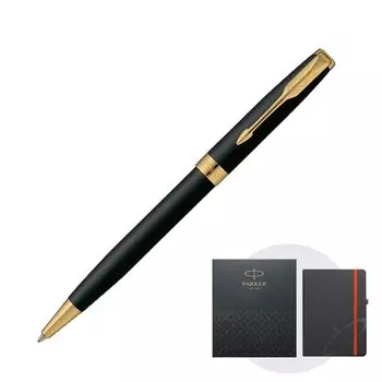 Шариковая ручка PARKER Sonnet Matte Black GT со средним наконечником и оригинальной подарочной коробкой для заметок. Подлинный импортный продукт 1950876 NS на масляной основе.