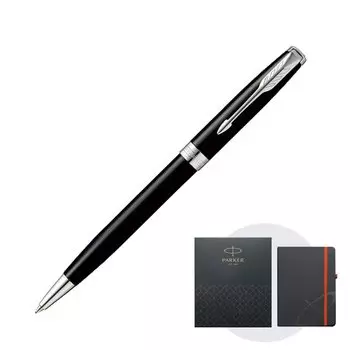 Шариковая ручка PARKER Sonnet Rack, черная, со средним кончиком, оригинальная купюра, в комплекте подарочный набор, подлинный импортный продукт 1950792 NS на масляной основе