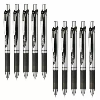 Шариковая ручка Pentel с гелевыми чернилами Energel, выдвижной серебряный стержень, черный, 10 шт., 0,5 мм BLN75Z-A