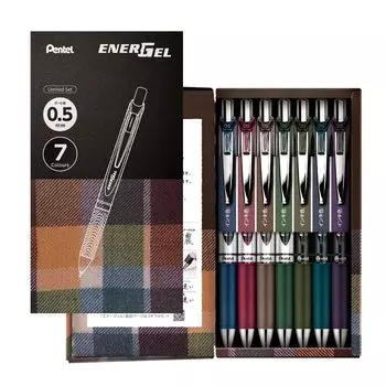 Шариковая ручка Pentel с гелевыми чернилами Energel Knock Type Limited Silver Shaft 7 цветов 0,5 мм BLN75-L7