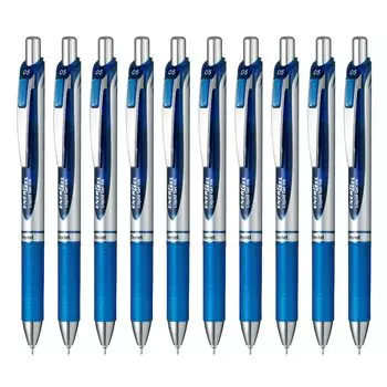 Шариковая ручка Pentel с гелевыми чернилами Energel, выдвижной серебряный стержень, синяя, 10 шт., 0,5 мм BLN75Z-C