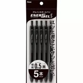 Шариковая ручка Pentel с гелевыми чернилами Energel S 0,5 мм черная Axis XBLN125-A5 черная