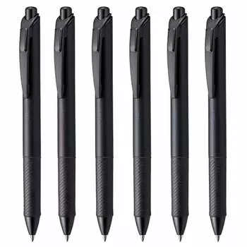 Шариковая ручка Pentel с гелевыми чернилами Energel Knock Type Limited Black Colors 0,7 мм, черный стержень BL77A-6, набор из 6 цветов