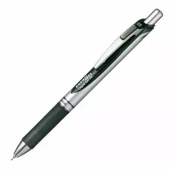 Шариковая ручка Pentel с гелевыми чернилами Energel, выдвижная, 0,5 мм, серебристый стержень BLN75Z-A, черный