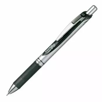 Шариковая ручка Pentel с гелевыми чернилами Energel, выдвижная, 0,3 мм, серебристый стержень BLN73-A, черный