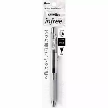 Шариковая ручка Pentel с гелевыми чернилами Energel Infree 0,4 мм, прозрачный стержень XBLN74TL-A, черный