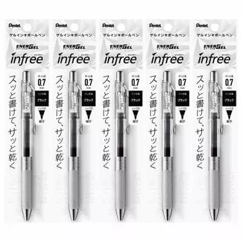 Шариковая ручка Pentel с гелевыми чернилами Energel Infree 0,7 мм, прозрачный стержень XBL77TL-A, черный, 5 шт.