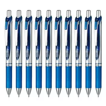 Шариковая ручка Pentel с гелевыми чернилами Energel, выдвижной стержень из серебра, синяя, 10 шт., 1,0 мм BL80-C синий