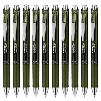 Шариковая ручка Pentel с гелевыми чернилами Energel Retractable 0 Olive Black 10 шт. 0,7 мм BL77A2-KA