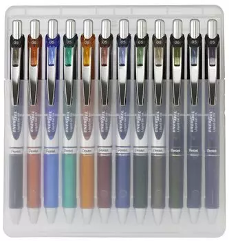 Шариковая ручка Pentel с гелевыми чернилами Energel Knock Type, набор из 12 цветов с футляром 0,5 мм BLN75Z-12AMZ