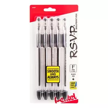 Шариковая ручка Pentel, тонкая, черная, RSVP. ручка, наконечник, чернила, 5 шт. (БК90БП5А)