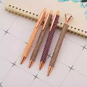 Шариковая ручка Press Rhinestone Rose Gold, роскошные милые свадебные металлические канцелярские принадлежности для школы и офиса, 4 шт.