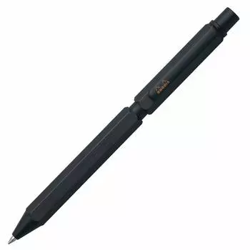 Шариковая ручка RHODIA Pen SCRIPT, 2 цвета, механический карандаш, алюминиевый корпус, обработка волосяной линией, роторного типа, черная cf9342, многофункциональная ручка чёрный