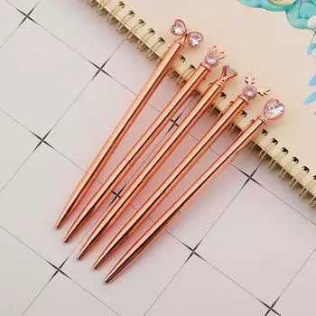 Шариковая ручка со стразами из розового золота, роскошные милые свадебные металлические канцелярские принадлежности для школы и офиса, 5 шт.