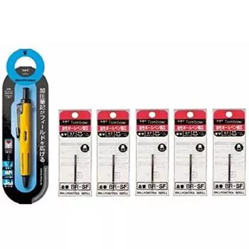 Шариковая ручка Tombow Pressure Oil 0,7 мм Air Press Active Color Yellow + 5 черных стержней BC-AP52 + BR-SF33 x 5 1 корпус + 5 стержней в комплекте