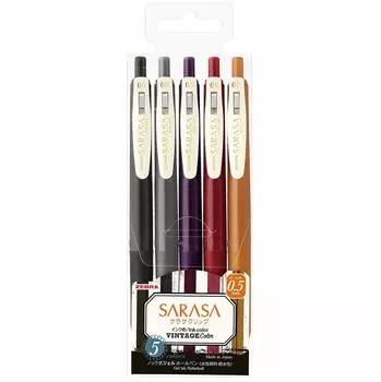 Шариковая ручка Zebra Gel Sarasa Clip Vintage Дополнительные 5 цветов 0,5 JJ15-5C-VI2