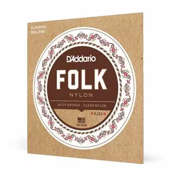 Шариковый наконечник нейлоновые струны Folk Nylon EJ33 нейлоновые тройники D Addario 80/20 бронза/прозрачный []