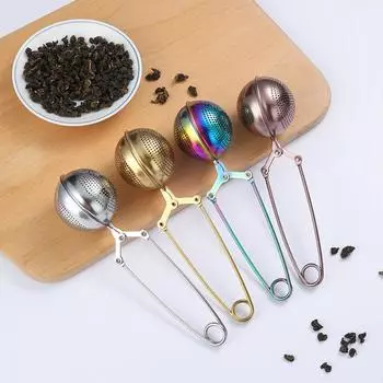 Шариковый заварник из нержавеющей стали 304, многофункциональный фильтр тонкой очистки, проволочный зажим, шарики для заваривания чая с ручкой, кухонный аксессуар для чайной посуды серебряный