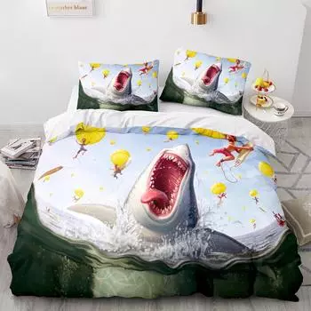 shark Bedding Set Single Twin Full Queen King Size Ocean Overlord Bed Set Aldult Kid Bedroom Duvetcover Sets 3D Anime 031 EU single(135x200cm)