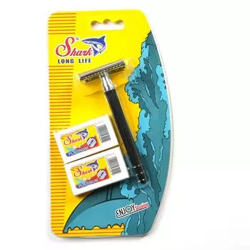 Shark Double Edge Razor 3 Piece Double Edge Razor with 10 Replacement Blades Razor Razor Facial Shaving Shark PLATINUM Men s