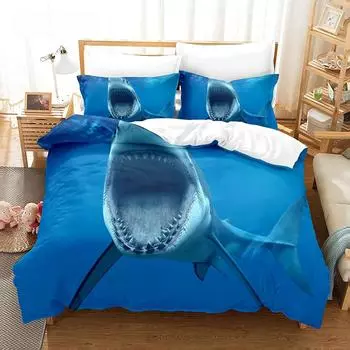 Shark Duvet Cover Set Microfiber Hawaiian Beach Theme Bedding Set Underwater Ocean Sea Themed Double Queen King Size Quilt Cover EU single(135x200cm)