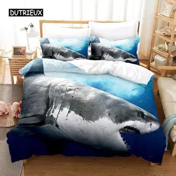 Shark Duvet Cover Set Microfiber Hawaiian Beach Theme Bedding Set Underwater Ocean Sea Themed Double Queen King Size Quilt Cover EU single(135x200cm)