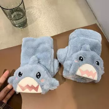 Shark Flip Gloves In Autumn and Winter Warm Girl Cultural and Creative Cute Korean Version Writing Student Cartoon Animal Thick Plush