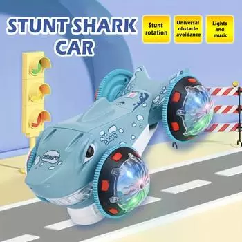 Shark Robot Toy with Auto Obstacle Avoidance, 360° Spinning, Safe ABS Construction Interactive Movement,No Batteries Included,Birthday/Christmas Gift Stunt Music Light Shark