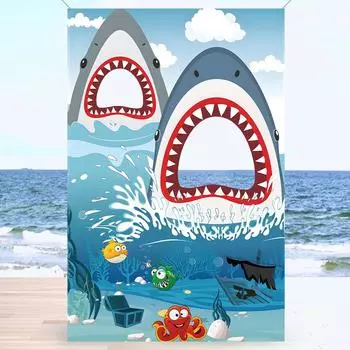 Shark Theme Birthday Party Photography Backdrop Shark Birthday Background Cake Table Boys Girls Birthday Decorations Baby Shower