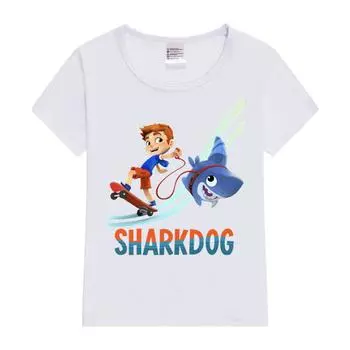 sharkdog Kids T-Shirt Cartoon T-shirt Kids Short-Sleeve Graphic Pink Tops Tee Tee 2024 Summer New Fashion Kids T Shirt 110