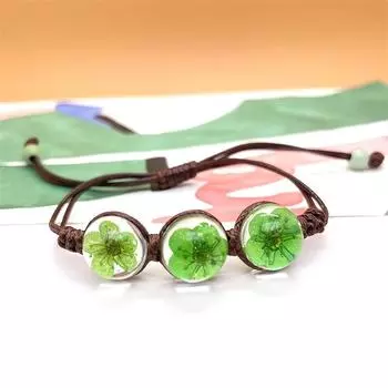 Шарм драгоценный камень стеклянная крышка подвески браслет ручной работы сухой прессованный цветок ювелирные изделия регулируемая веревка нить женщины девушки персиковый цвет оранжевый