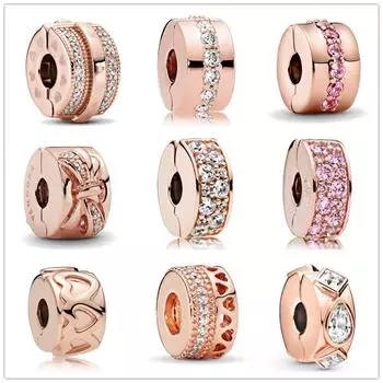 Шарм из розового золота, сверкающие клипсы, подвесные бусины, подходят для оригинального модного браслета, ювелирные изделия своими руками для женщин