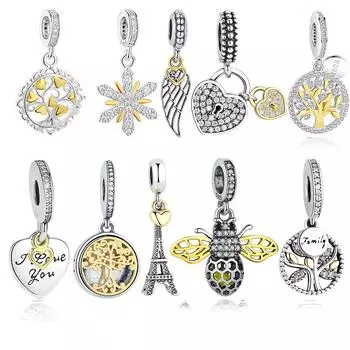 Шарм из стерлингового серебра 925 пробы, кристалл, светящееся насекомое, медовая пчела, подходит для оригинальных браслетов-подвесок, ювелирные изделия из желтого золота «сделай сам»