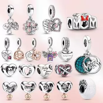Шарм S925 стерлингового серебра сердце из бисера подвеска для мамы подходит оригинальный браслет женские модные украшения любовь подарок