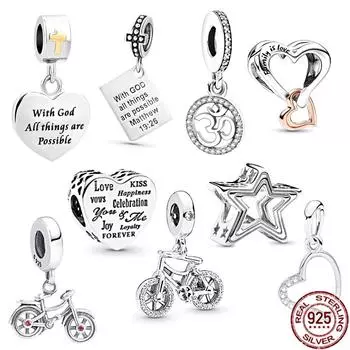 Шарм-шарм в виде сердца из стерлингового серебра 925 пробы для женщин, подходящий модный браслет, ювелирный подарок белый