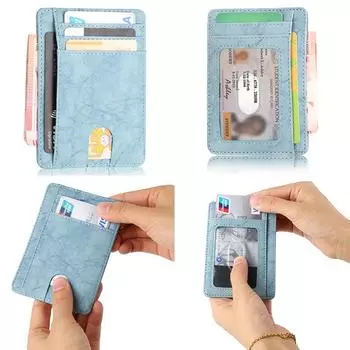 Шарм тонкий блокирующий карман RFID кожаный мужской кошелек кредитная карта держатель зажим деньги монета чёрный