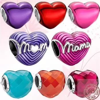 Шарм в форме сердца для мамы, стерлинговое серебро 925 пробы, металлические бусины из муранского стекла, подходят для оригинального модного браслета, сделай сам, женские ювелирные изделия, подарок