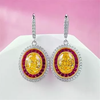 Шарм женский большой желтый овальный циркон камень капли висячие серьги милые цветные украшения для вечеринок для женщин
