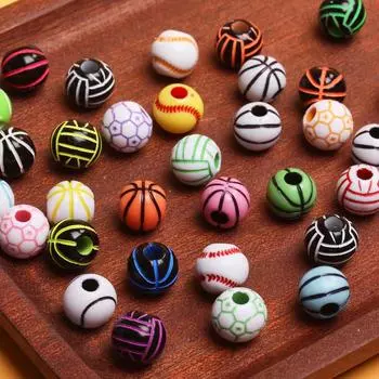 Шармы в виде футбольного мяча ручной работы, круглые футбольные бусины, акриловые свободные бусины с отверстием, баскетбольные браслеты, принадлежности для изготовления ювелирных изделий, 11 мм, 5 шт., 15,5 мм Style 1