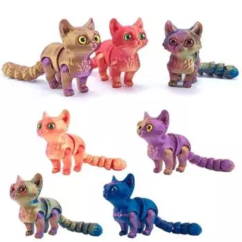 Шарнирная 3D-печатная кошка, многошарнирная 3D-кукла, креативная мини-фигурка кошки, детский подарок оранжевый