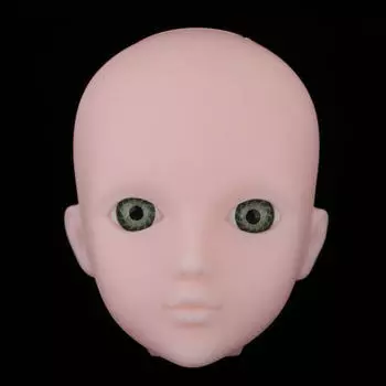 Шарнирная скульптура женской головы без макияжа с зелеными глазами / 6 аксессуаров для кукол OB