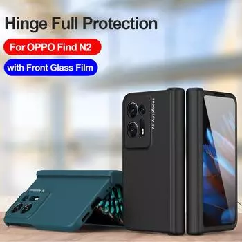Шарнирный чехол для Oppo Find N N2 5g, шарнирный чехол, полная защита со стеклянной пленкой экрана, жесткая задняя крышка из ПК для чехлов Oppo Find N N2 For OPPO Find N чёрный