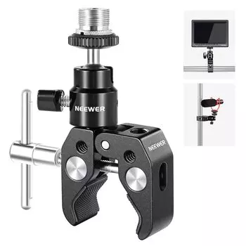 Шарнирный мини-шарнирный зажим NEEWER Crab Clamp с резьбой от 1/4 до 5/8 , совместимый с микрофоном, грузоподъемность: 1,5 кг (СТ48)