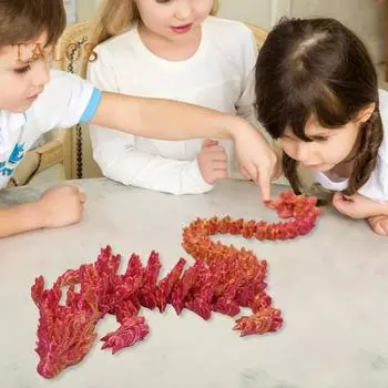 Шарнирный орнамент в виде дракона Сакуры, напечатанный на 3D-принтере, 11,81-дюймовый дракон в цветущей вишне, гибкий цветок, игрушка-дракон, фантазийный декор для домашнего офиса, дракон золотистый/красный