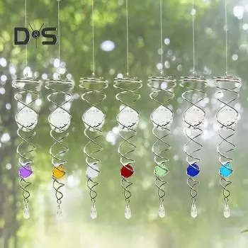 Шарообразный спиральный ветряной вертушка стабилизатор для помещений и улицы металлический спиральный хвост искусственный кристалл ловец солнца радуга производитель подвесное украшение орнамент 9inch жёлтый