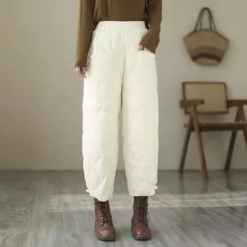 Шаровары из хлопка, женская верхняя одежда, модные теплые шаровары, зимние толстые свободные шаровары XXXXL белый