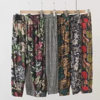 Шаровары мамы: Свободные, красочные брюки-капри из ледяного шелка для женщин среднего и пожилого возраста — летний комфорт, большие размеры. One Size (suitable for 100-160 jin)